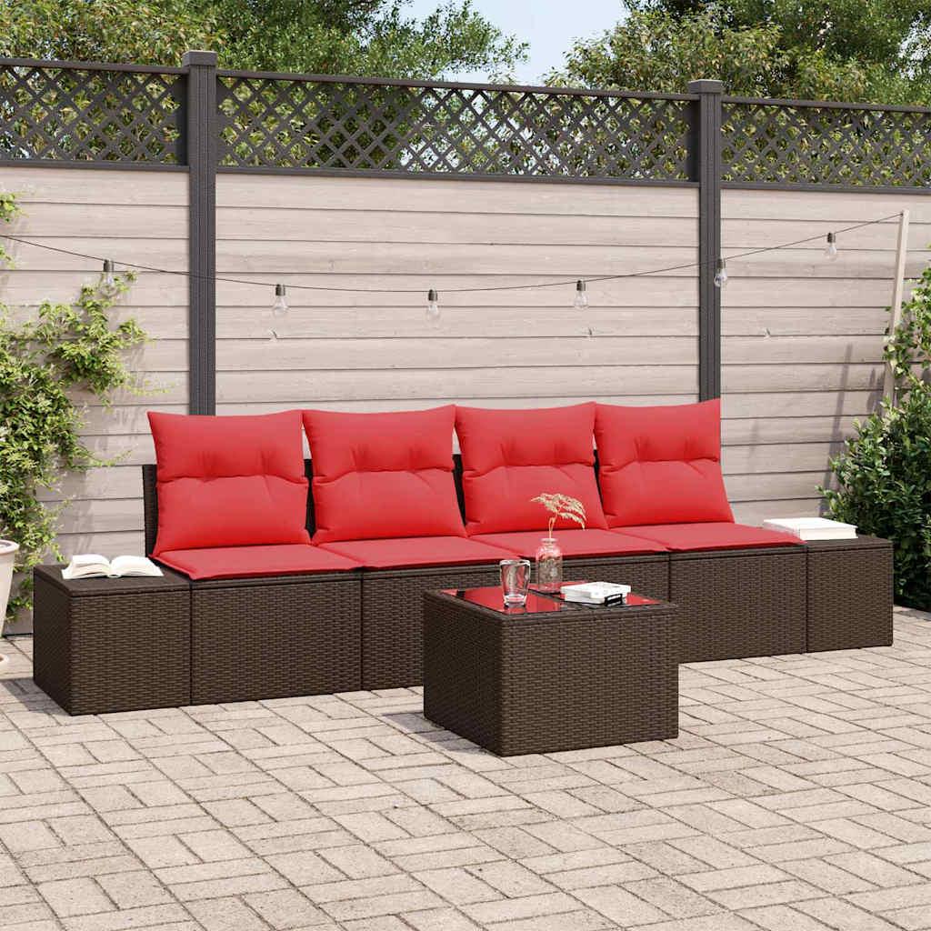 Sofa Sæt med pude 5 stk Brun polyrattan
