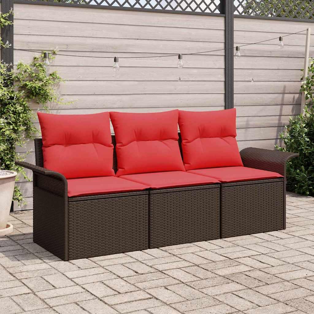 Havesofa Sæt med pude med opbevaring 3 stk Brun Poly rattan