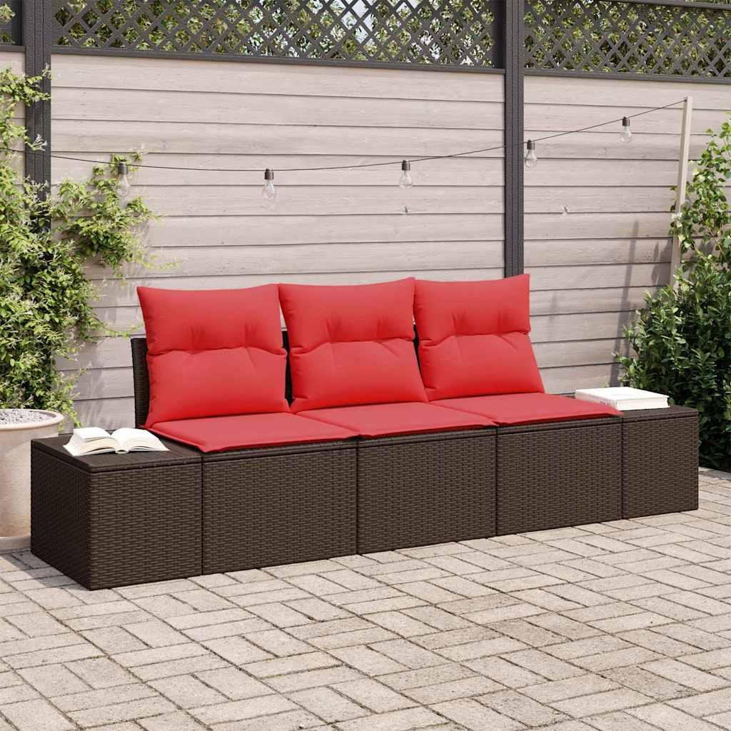 Sofa Sæt med pude 3 stk Brun polyrattan