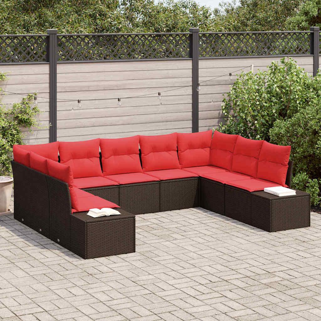 Havesofa Sæt med pude 9 stk Brun polyrattan
