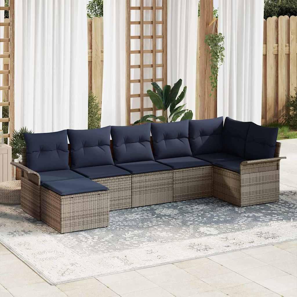 Havesofa sæt med opbevaring - 7 dele i lysegrå polyrattan
