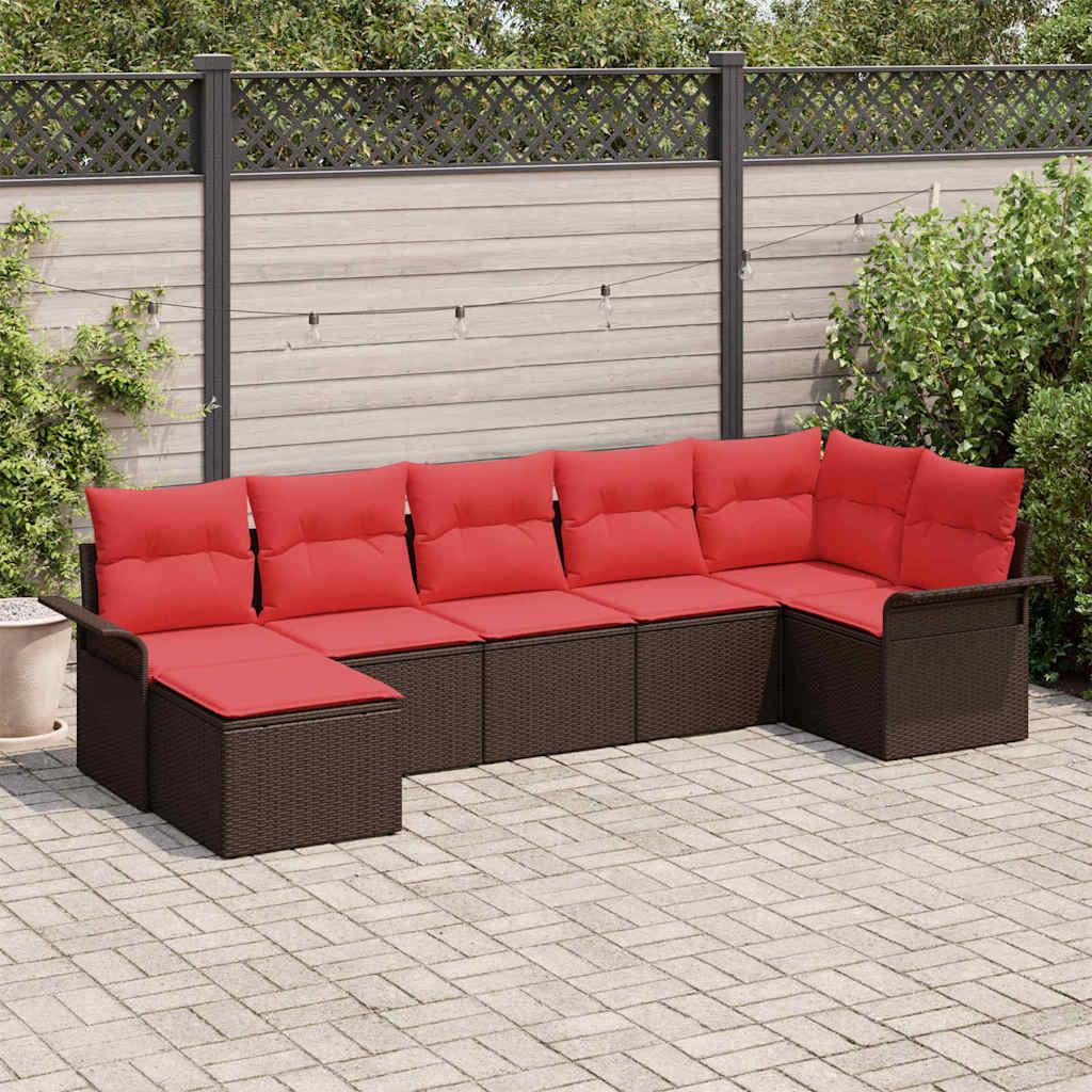 Havesofa sæt med opbevaring - 7 dele i beige polyrattan