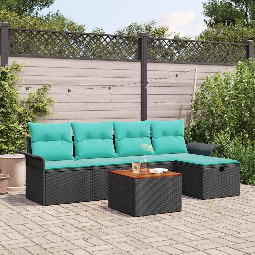 Havesofa SÃ¦t med pude med opbevaring 6 stk Sort Poly rattan