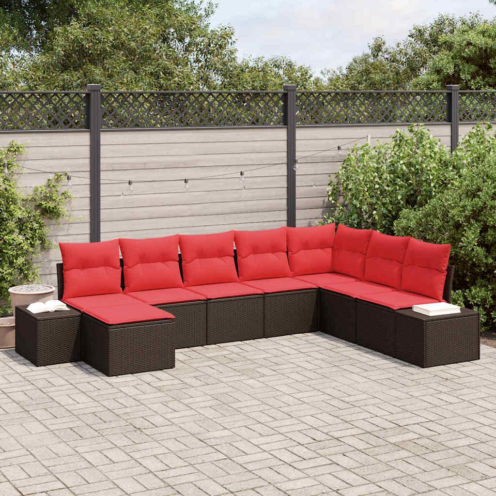 Havesofa Sæt med pude 8 stk Brun polyrattan