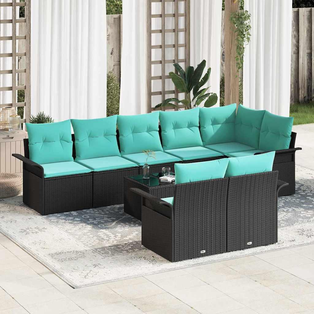 Havesofa sæt med opbevaring - 9 dele i sort polyrattan