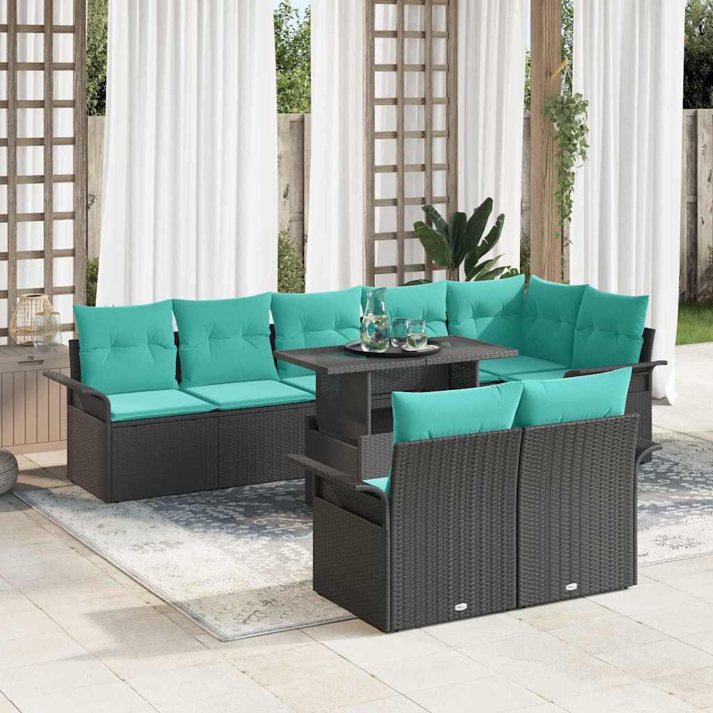 Havesofa Sæt med pude med opbevaring 9 stk Sort Poly Rattan