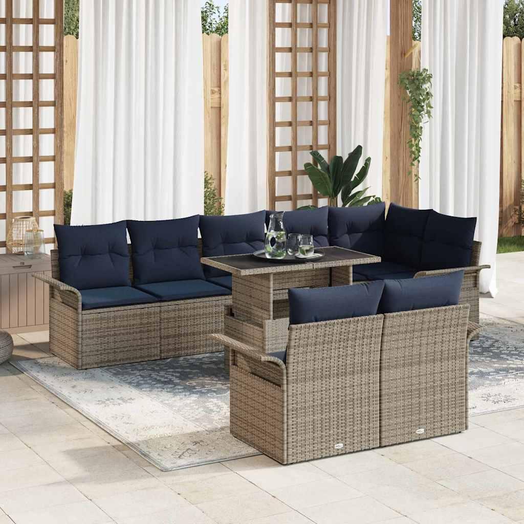 Havesofa Sæt med pude med opbevaring 9 stk Grå Poly Rattan