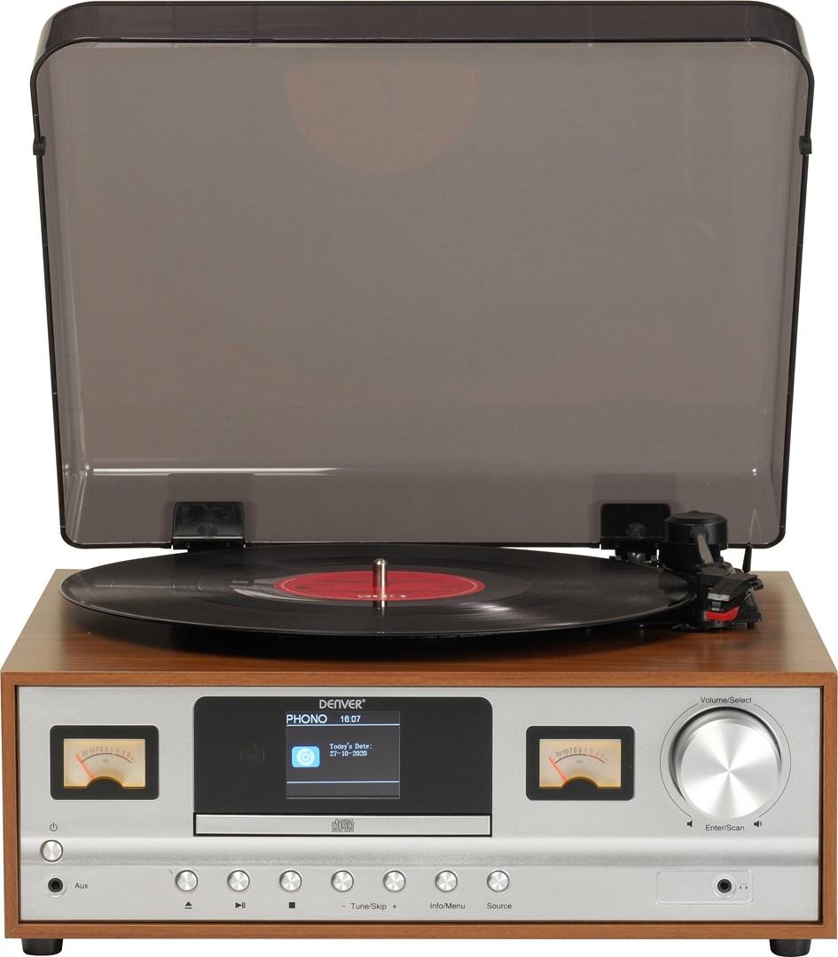 Denver MRD-52 retro stereoanlæg med pladespiller i lyst træ