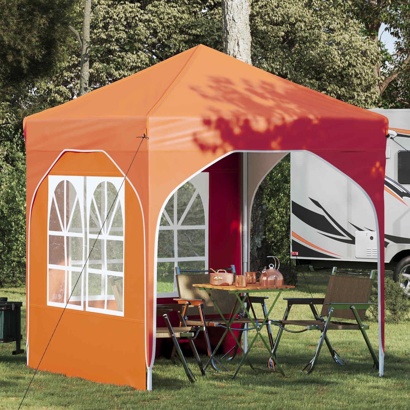 Pop-up festtelt 192 × 192 × 245 cm - orange, højdejusterbart med sidevægge