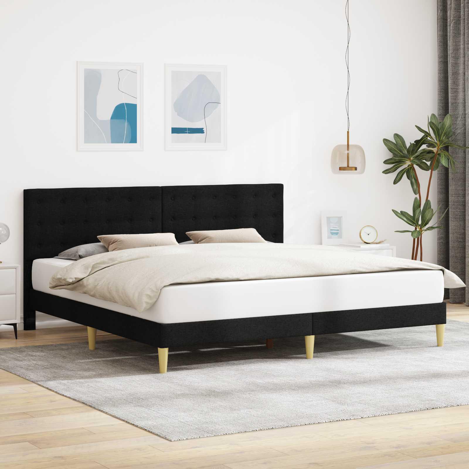 Sengestel Med Hovedgærde Stof - Sort / 180 x 200 cm