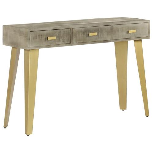 Konsolbord massivt mangotræ med messing 110 x 35 x 76 cm grå
