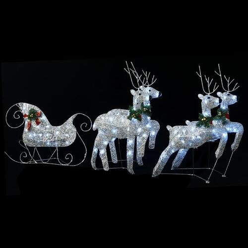 Rensdyr & kane udendørs juledekoration 100'er LED sølvfarvet
