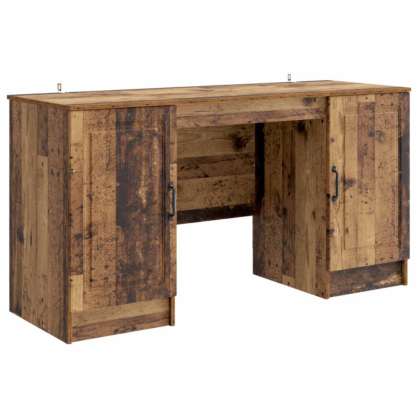 Skrivebord med hylder - gammelt træ look, 142,5 × 50 × 75 cm, konstrueret træ billede