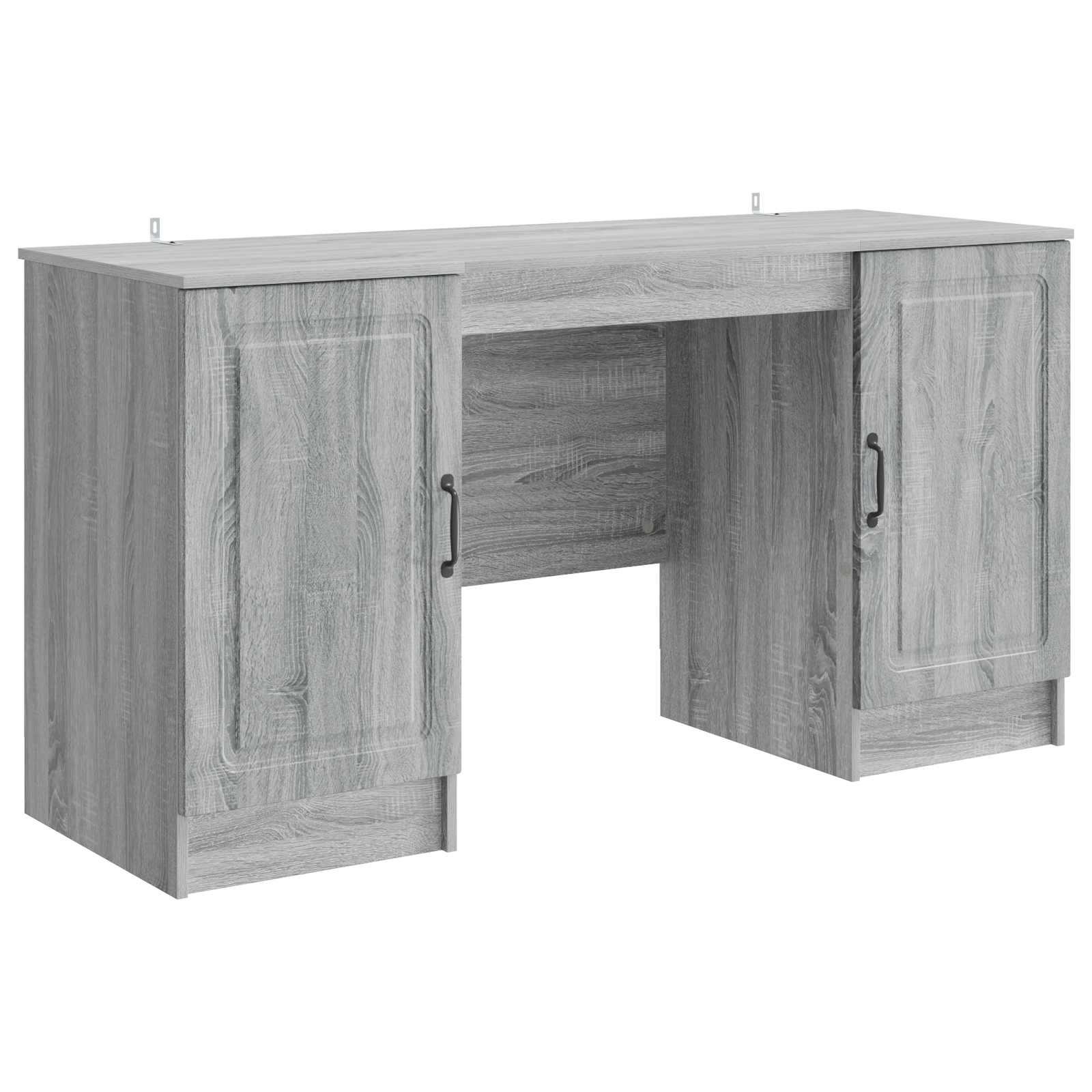 Skrivebord med hylder - grå sonoma-eg, 142,5 × 50 × 75 cm, konstrueret træ billede