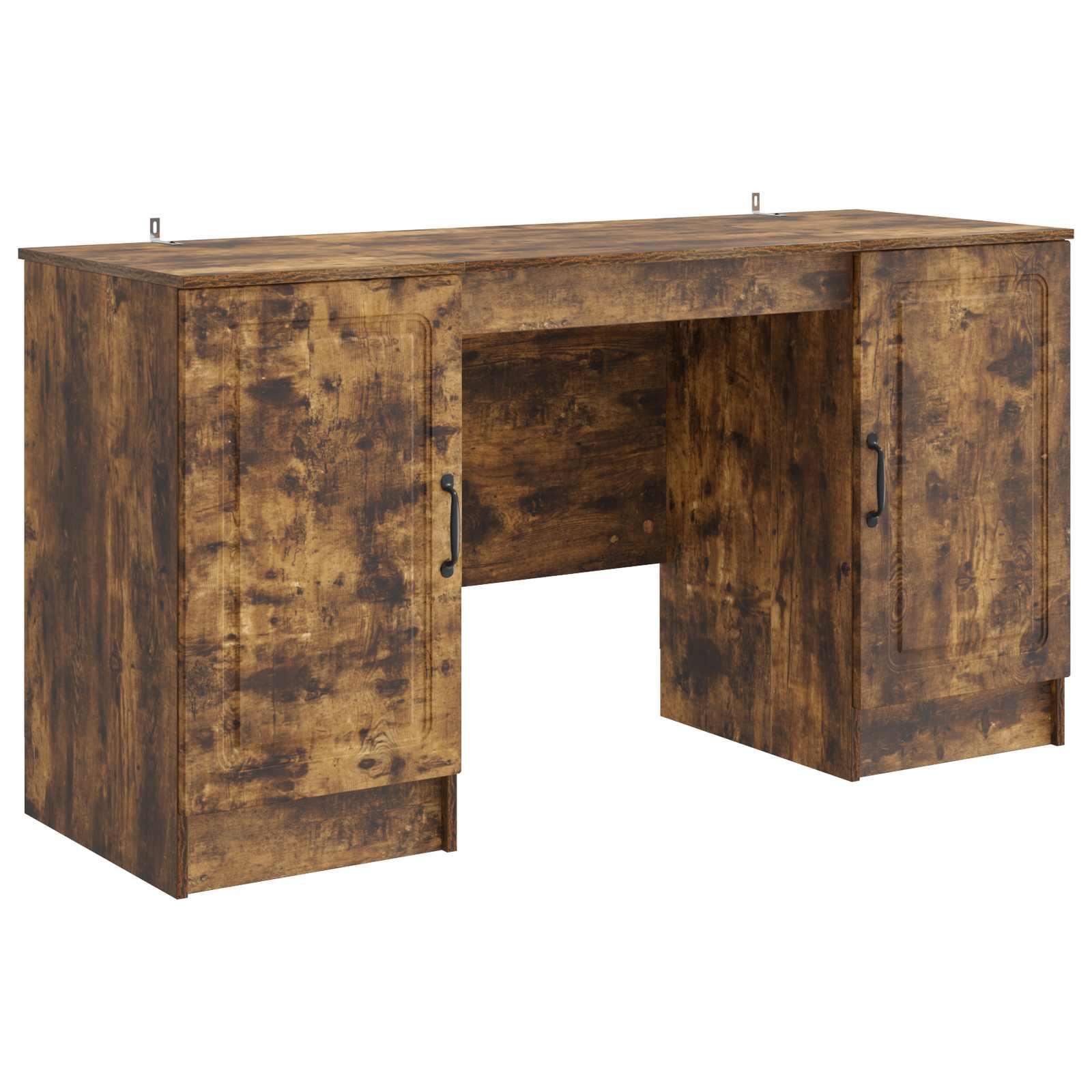 Skrivebord med hylder - røget eg 142,5 × 50 × 75 cm, konstrueret træ billede