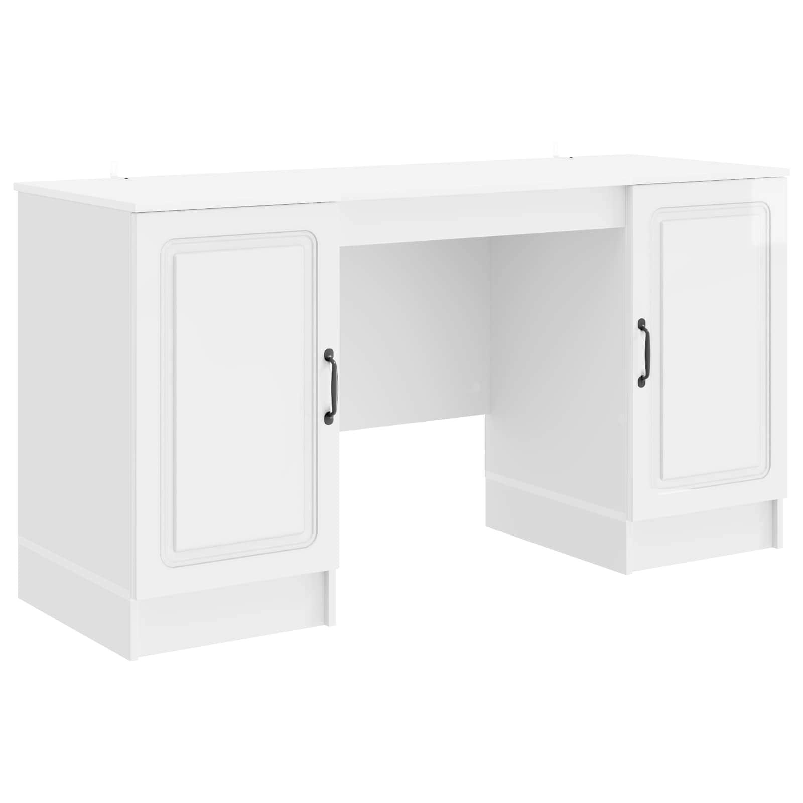 Skrivebord med hylder - hvid højglans 142,5 × 50 × 75 cm, konstrueret træ billede