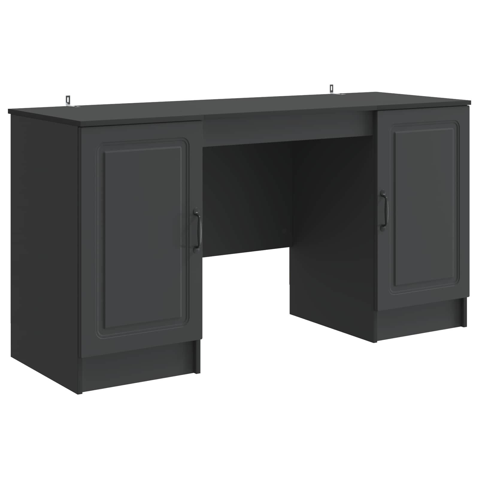 Skrivebord med skabsdøre - sort 142,5 × 50 × 75 cm i konstrueret træ