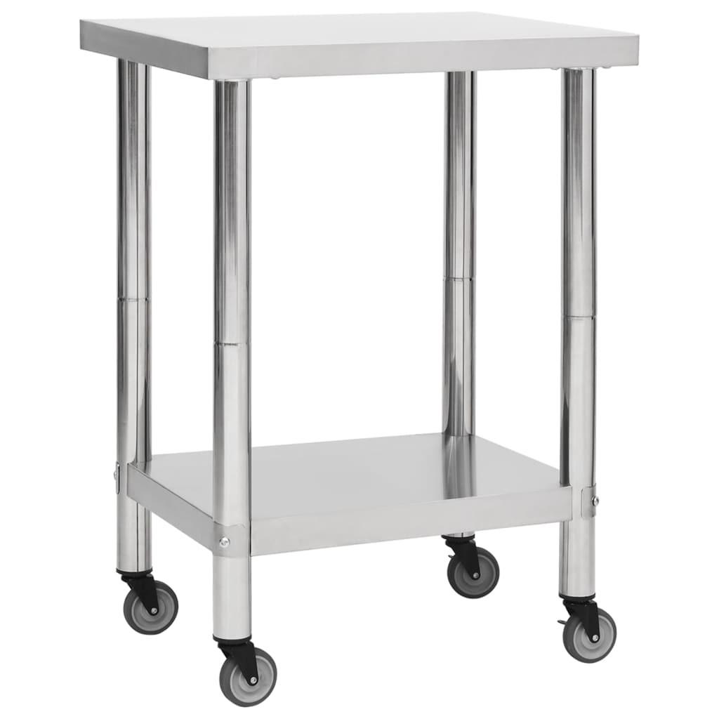 Arbejdsbord med hjul til køkken 60x45x85 cm rustfrit stål