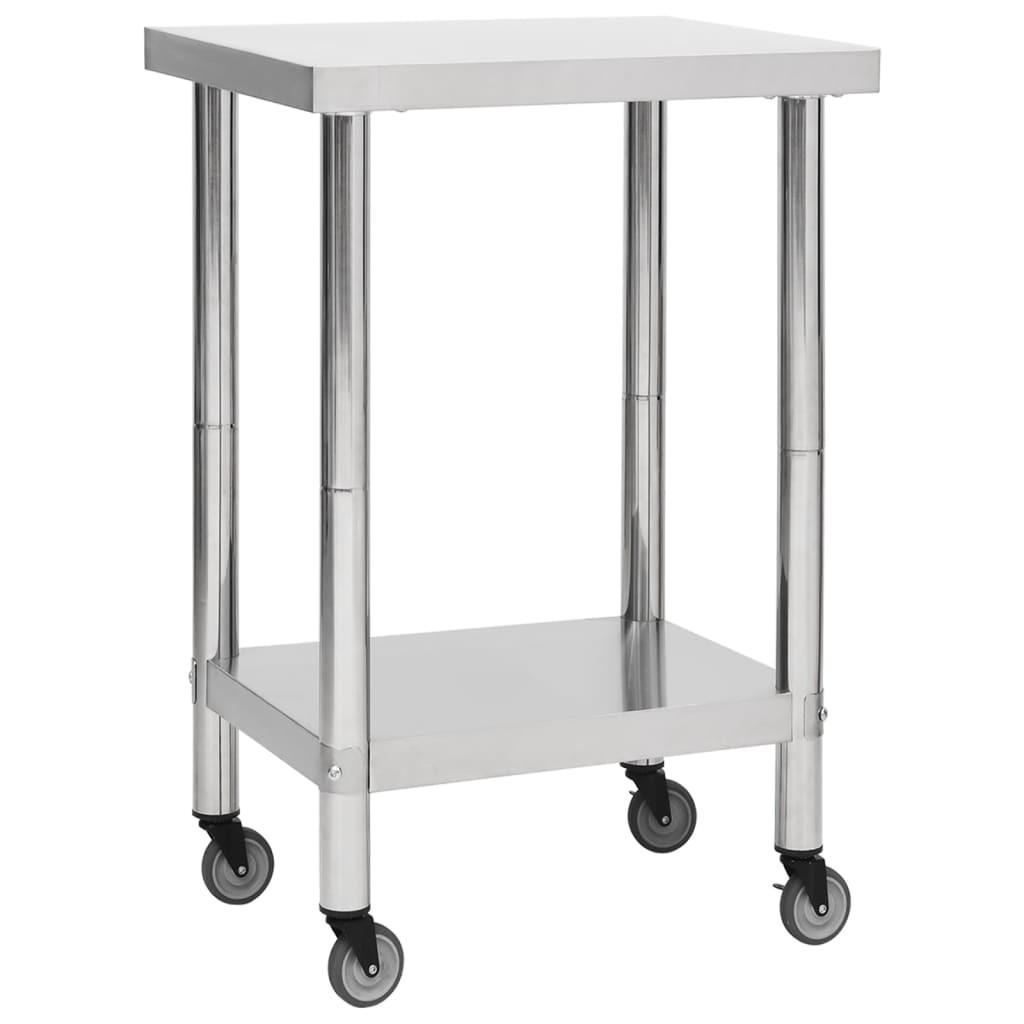 Arbejdsbord med hjul til køkken 60x60x85 cm rustfrit stål