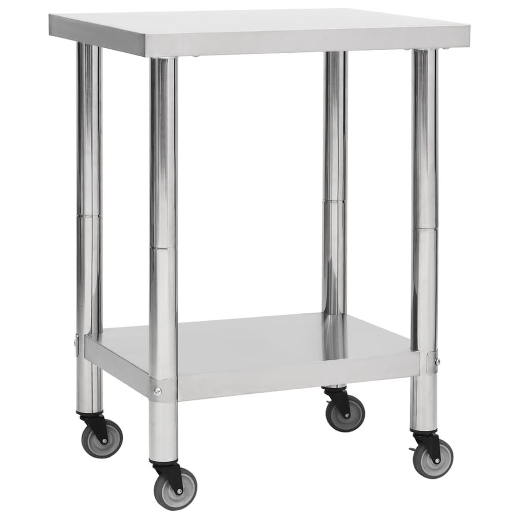 Arbejdsbord med hjul til køkken 80x30x85 cm rustfrit stål