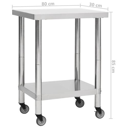 Arbejdsbord med hjul til køkken 80x30x85 cm rustfrit stål