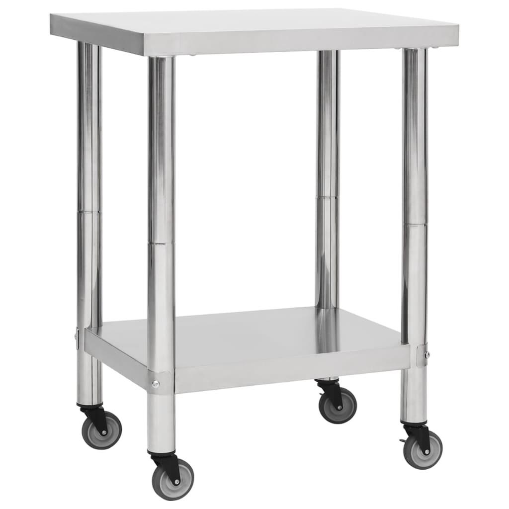 Arbejdsbord med hjul til køkken 80x45x85 cm rustfrit stål