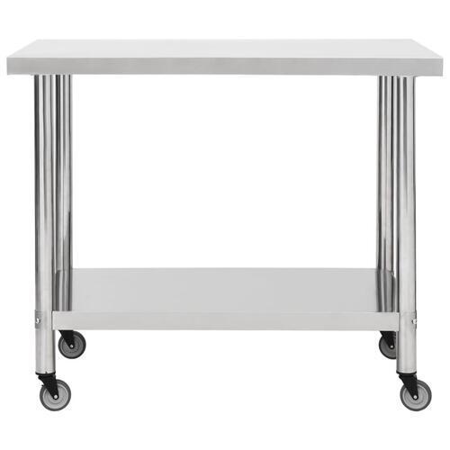 Arbejdsbord med hjul til køkken 80x60x85 cm rustfrit stål
