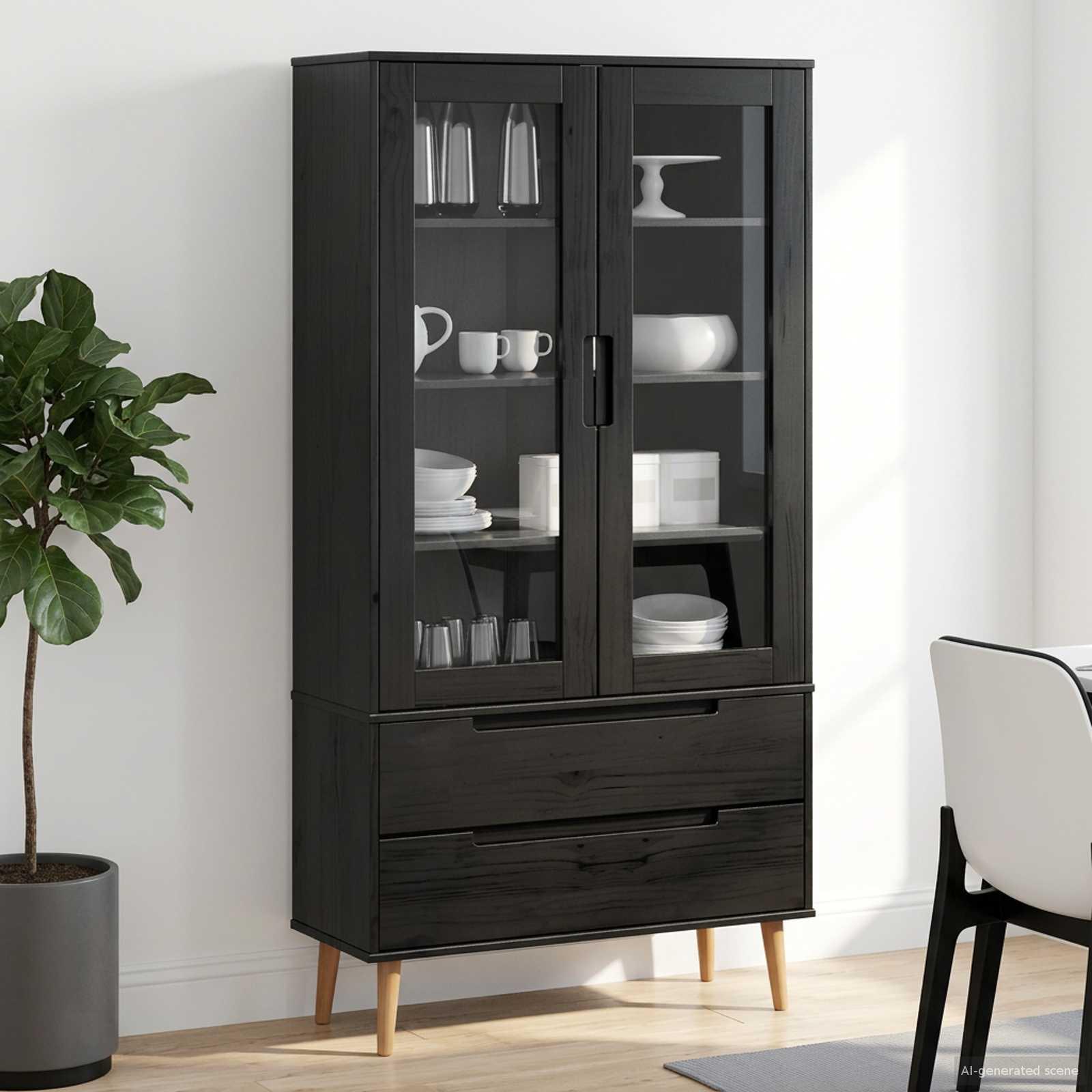 Glas Vitrine Skab Sort 90 x 35 x 175 cm