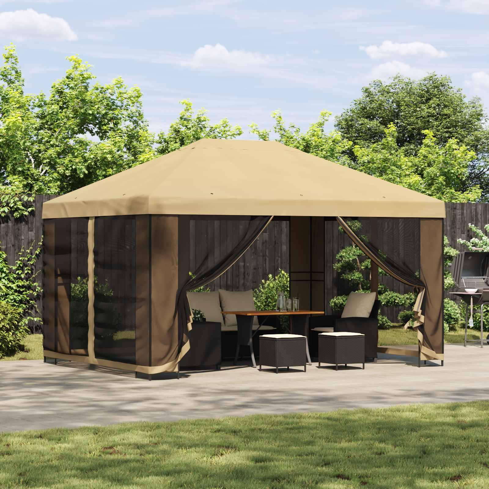 Pavillon 4 × 3 m Cremefarvet Polyester og Stål 190