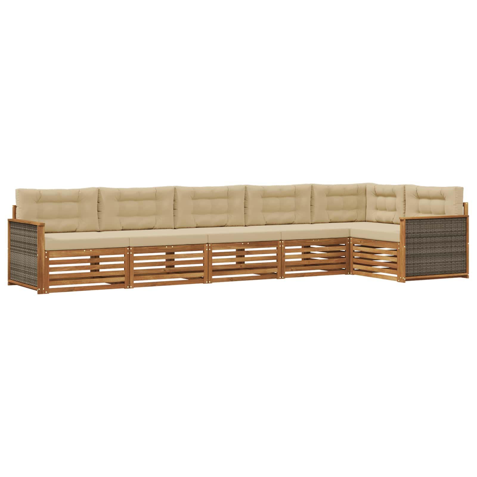 Udendørs sofagruppe i massivt akacietræ - 6 dele, naturlig/beige