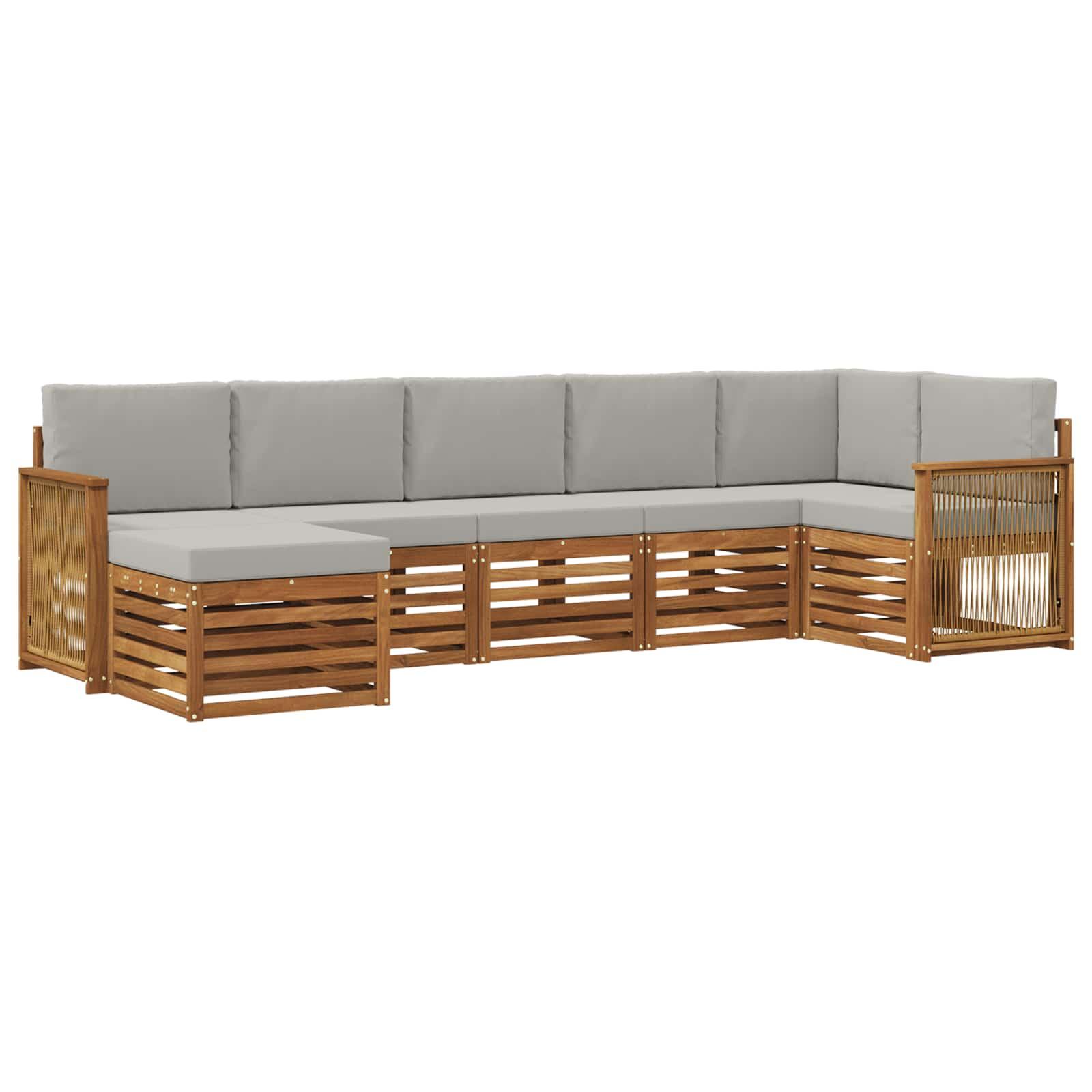 Sektionalsofa sæt til terrasse med puder - natur/lysegrå, 6 dele