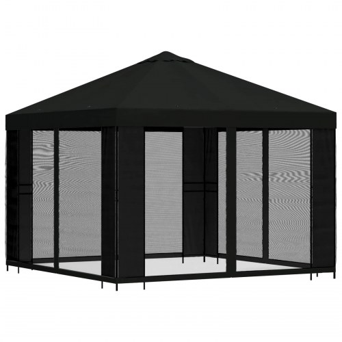Havepavillon 3 x 3 m - sort med sidevægge i mesh, polyester/stål (190 gsm)