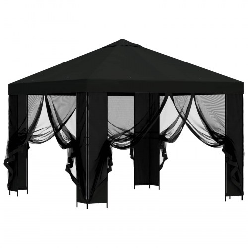 Havepavillon 3 x 3 m - sort med sidevægge i mesh, polyester/stål (190 gsm)