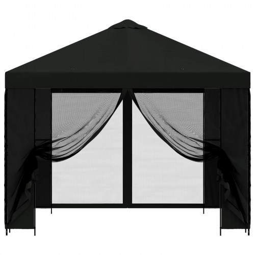 Havepavillon 3 x 3 m - sort med sidevægge i mesh, polyester/stål (190 gsm)
