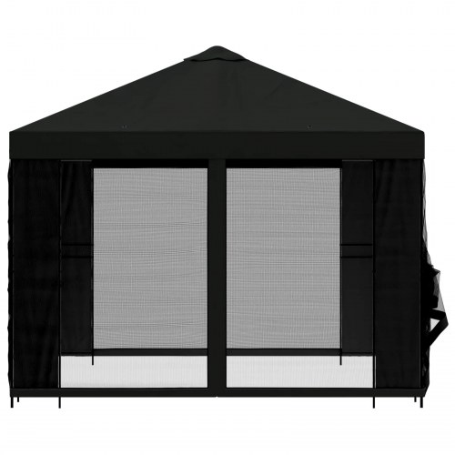 Havepavillon 3 x 3 m - sort med sidevægge i mesh, polyester/stål (190 gsm)