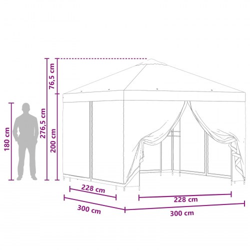 Havepavillon 3 x 3 m - sort med sidevægge i mesh, polyester/stål (190 gsm)