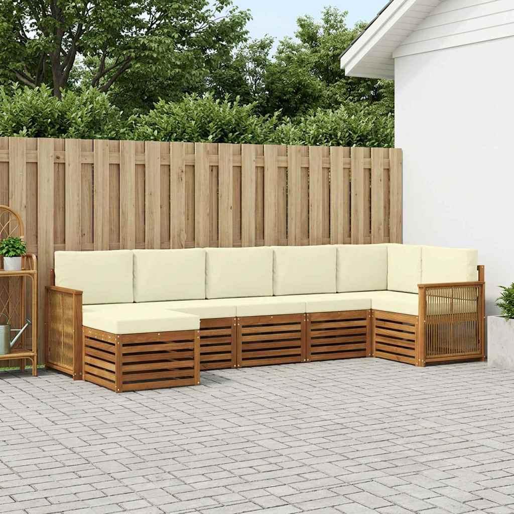 Sektionalsofa sæt til terrasse - 6 dele i akacietræ, natur/fløde