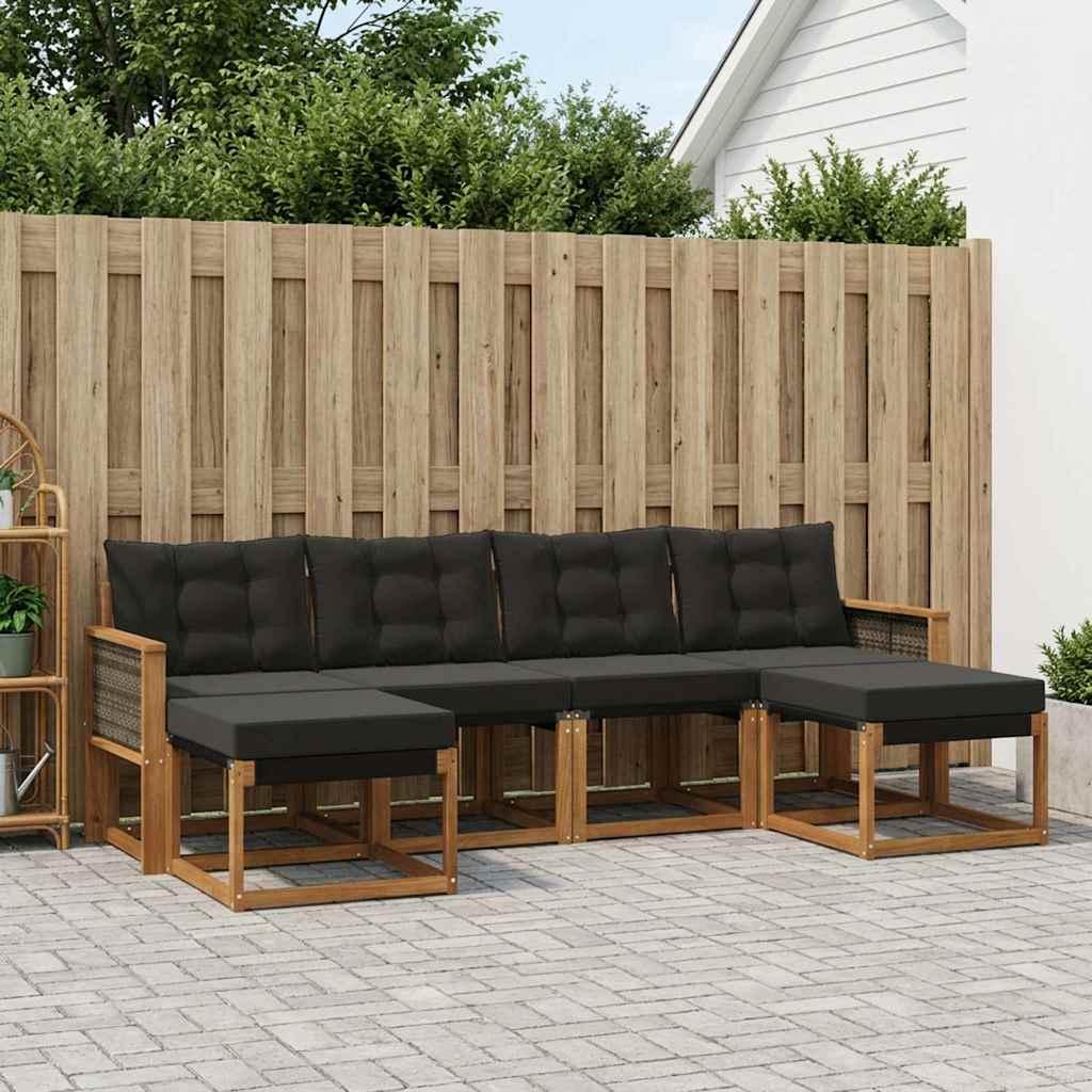 Udendørs Sofagruppe Med Pude 6 Dele - Naturfarvet og sort / Grå rattan
