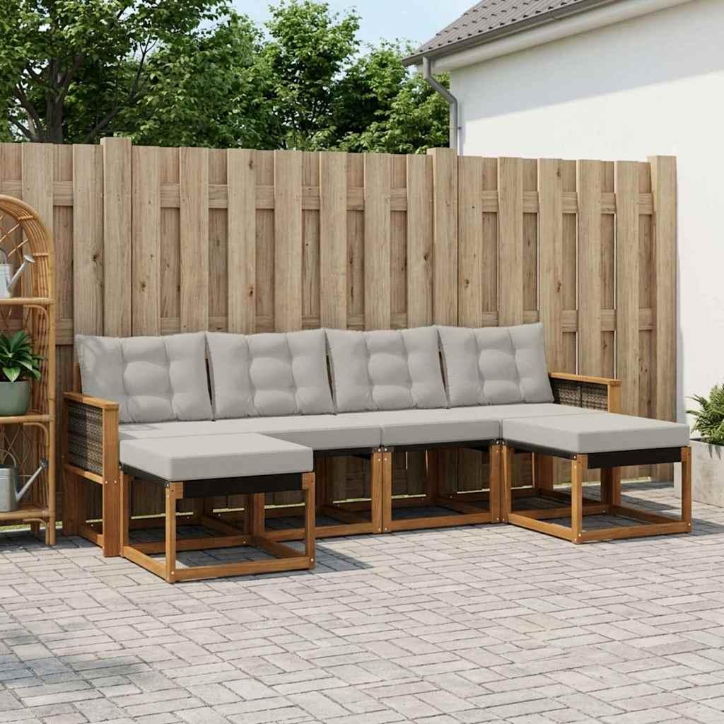 Udendørs Sofagruppe Med Pude 6 Dele - Naturfarvet og lysegrå / Grå rattan