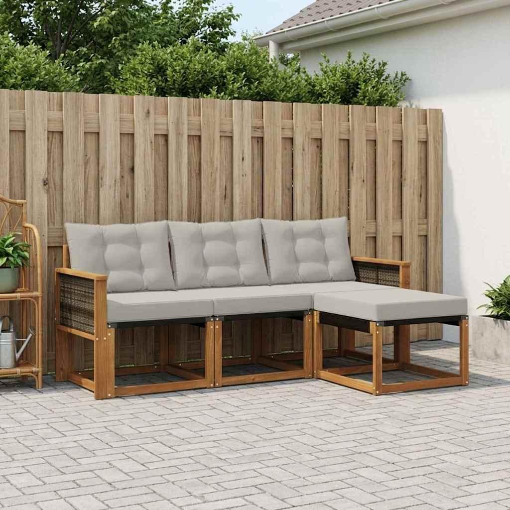 Udendørs Sofagruppe Med Pude 4 Dele - Naturfarvet og lysegrå / Grå rattan