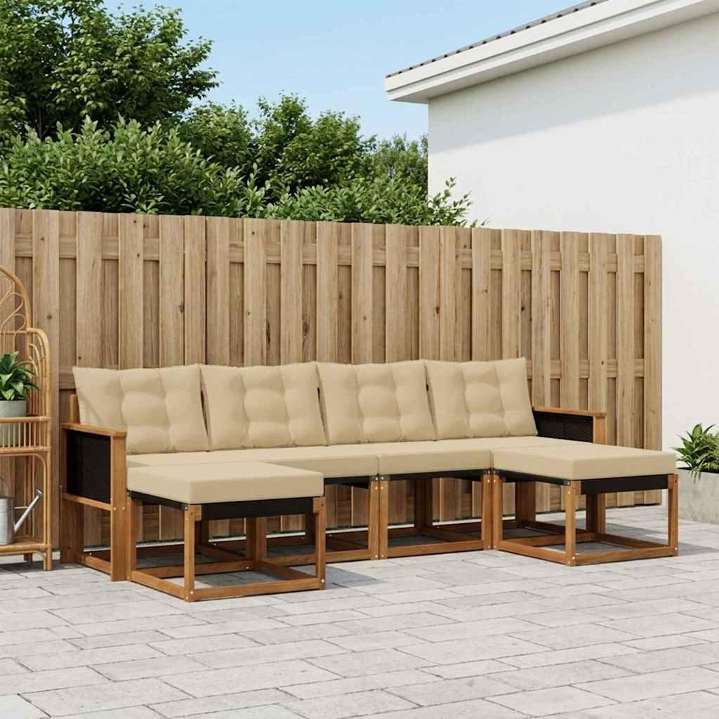 Udendørs Sofagruppe Med Pude 6 Dele - Naturlig og beige / Sort rattan