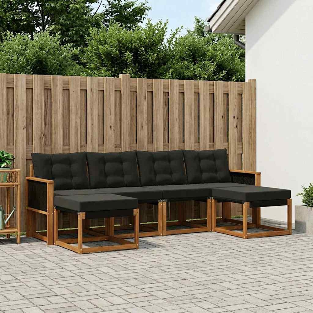 Udendørs Sofagruppe Med Pude 6 Dele - Naturfarvet og sort / Sort rattan