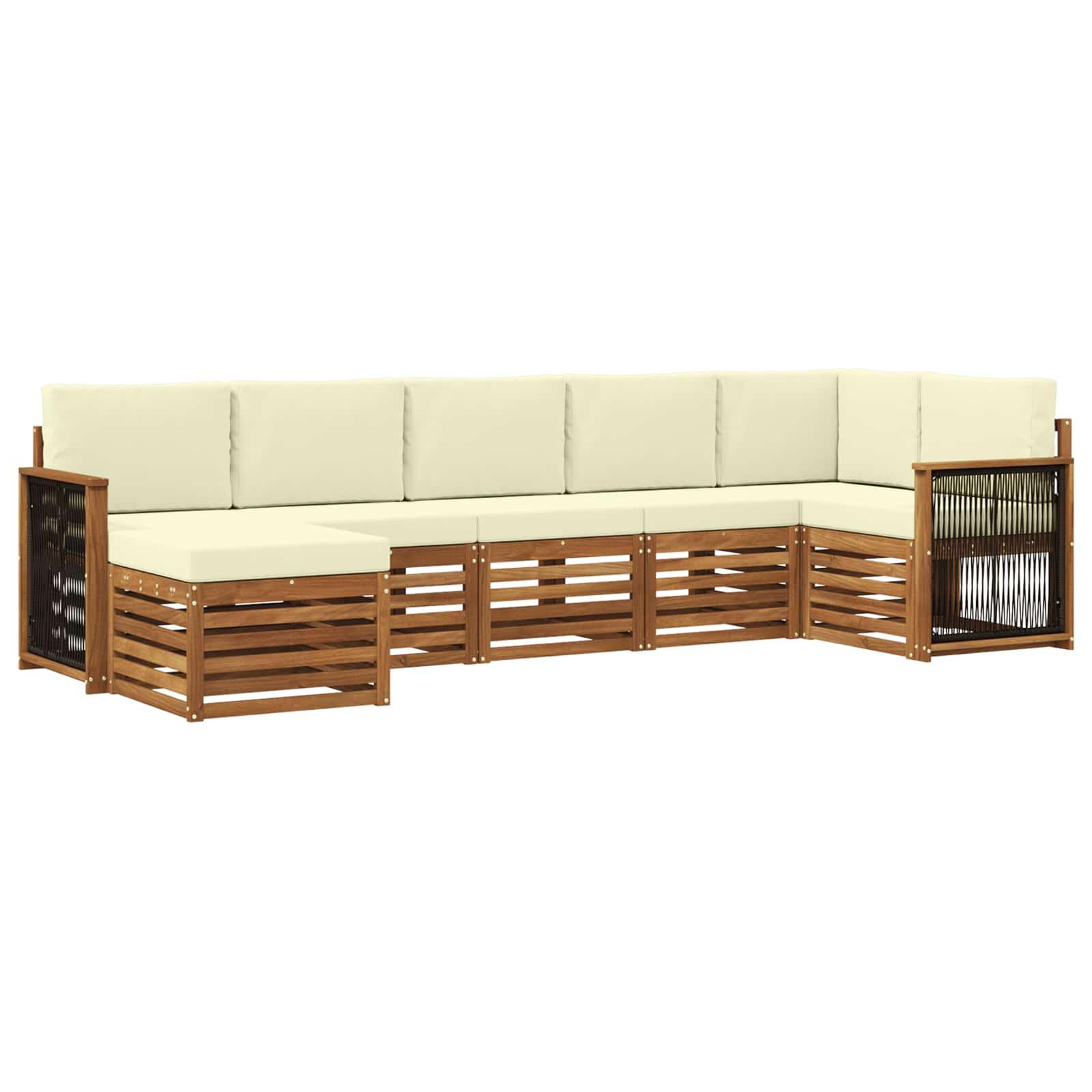 Sektionalsofa sæt til terrasse i akacietræ - naturlig/creme, 6 dele med puder