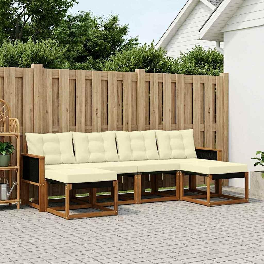 Udendørs Sofagruppe Med Pude 6 Dele - Natur og cremefarvet / Sort rattan