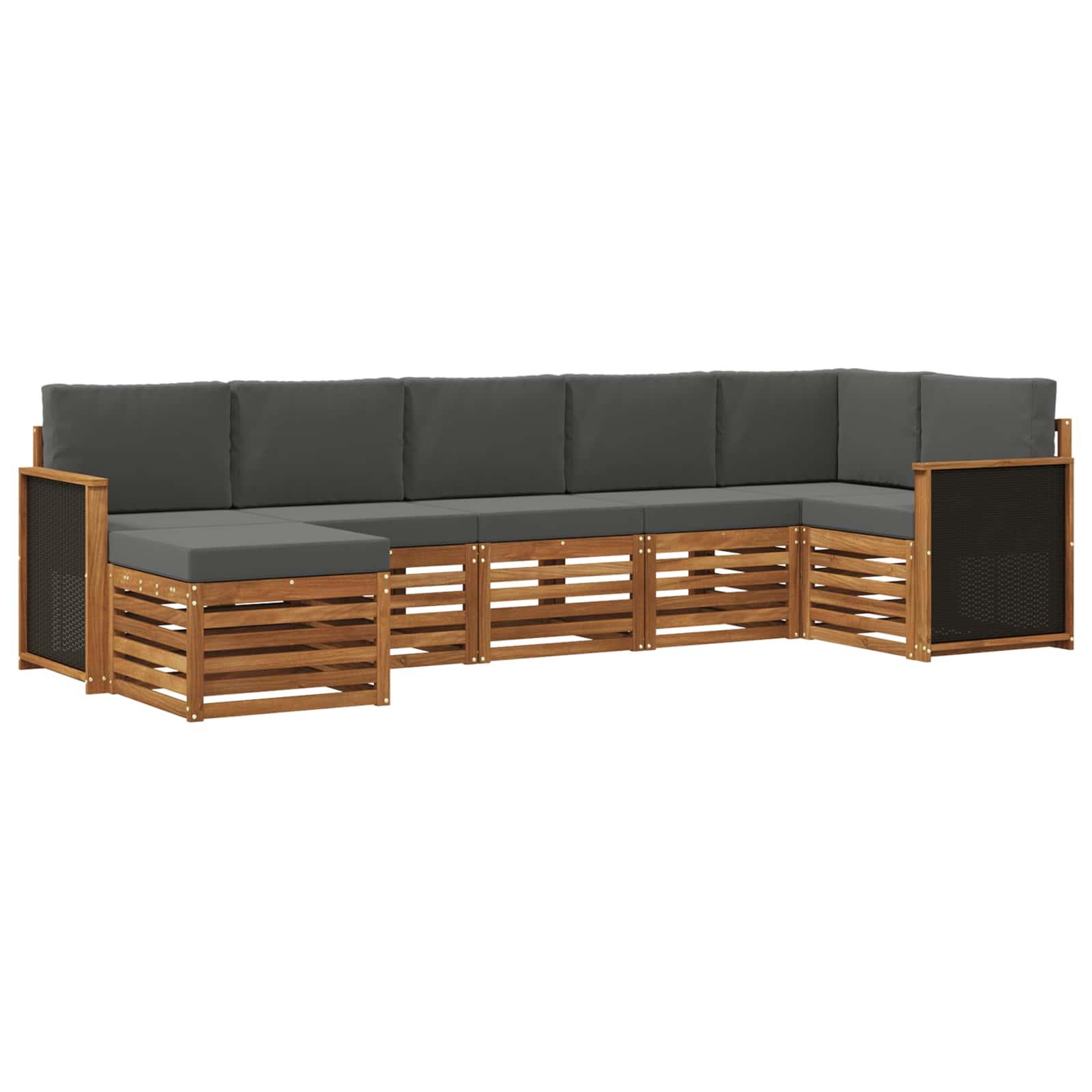Sektionalsofa sæt til terrasse/have - 6 dele i akacietræ, naturlig/antracit