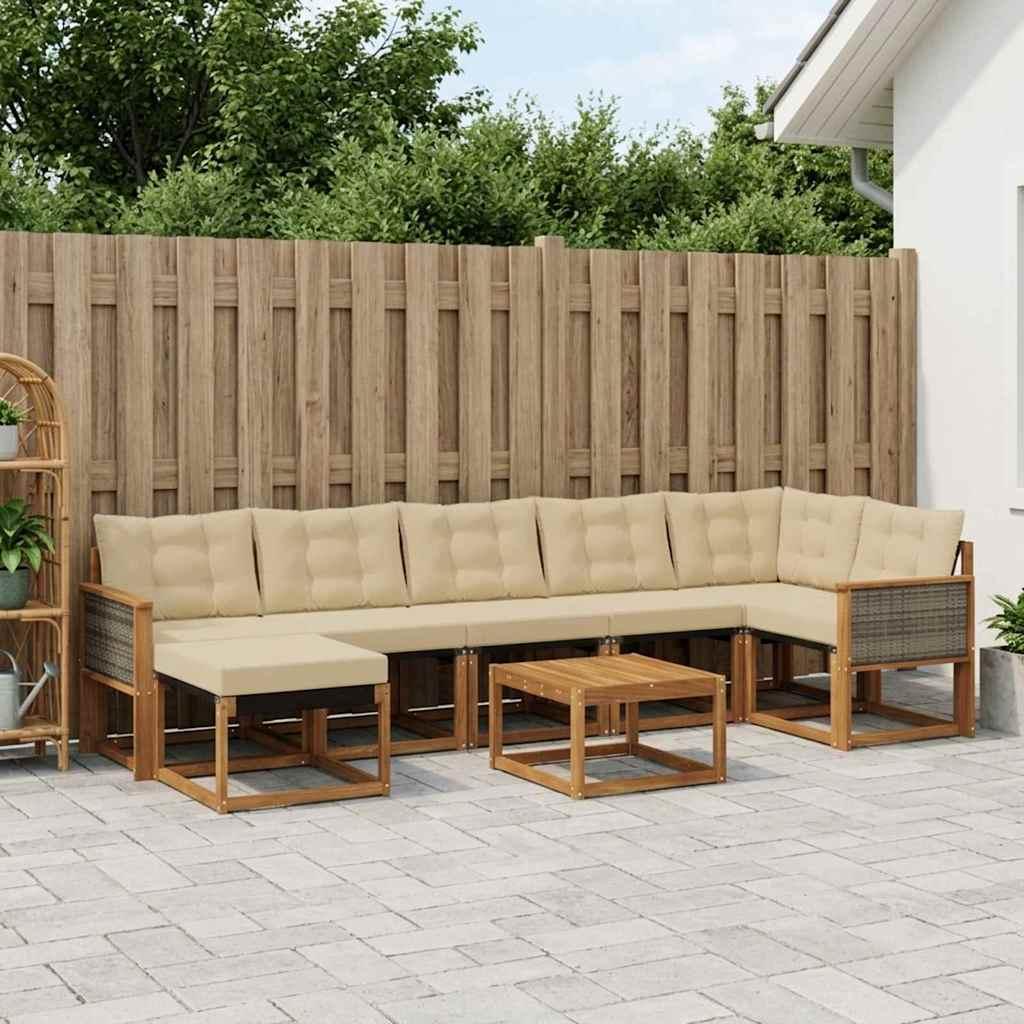 Udendørs Sofagruppe Med Pude 8 Dele - Naturlig og beige / Grå rattan