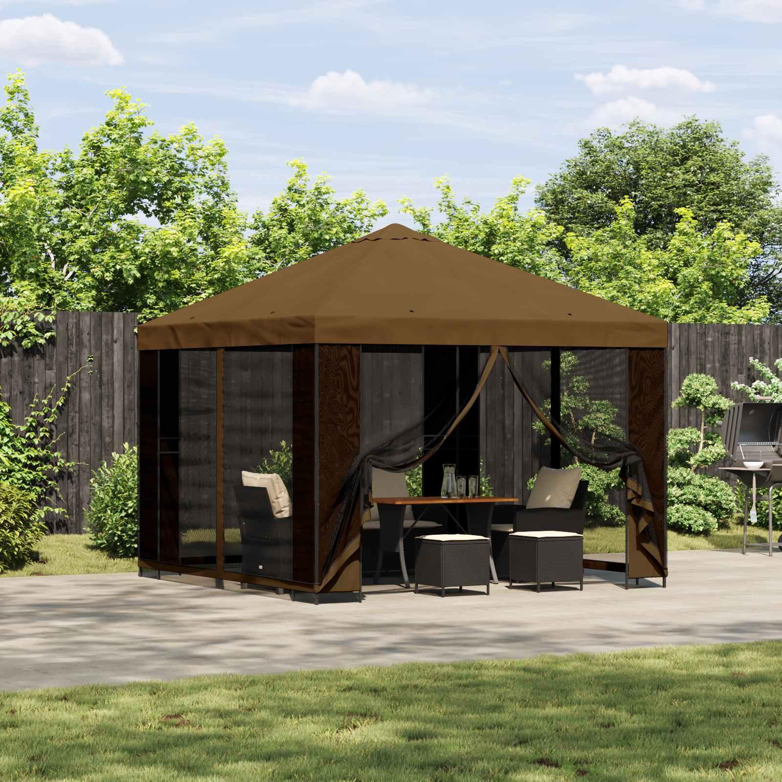 Pavillon 3 x 3 m Gråbrun Polyester og Stål 190