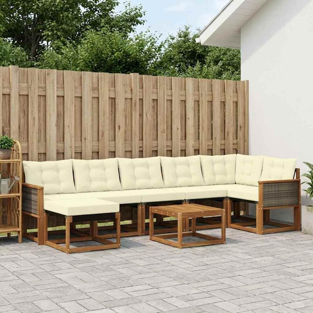 Udendørs Sofagruppe Med Pude 8 Dele - Natur og cremefarvet / Grå rattan