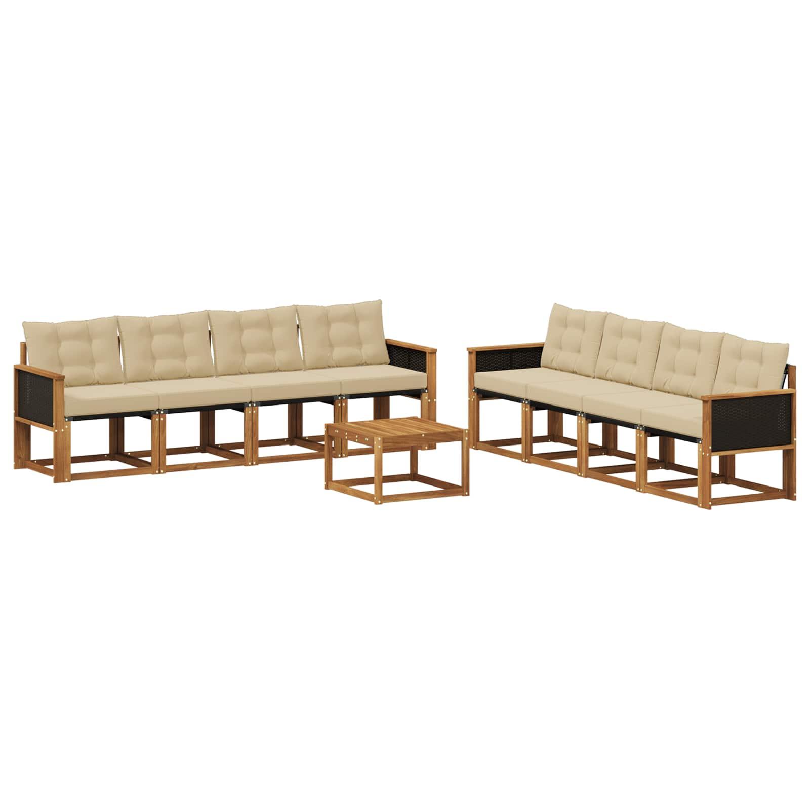 Udendørs Sofagruppe Med Pude 9 Dele - Naturlig og beige / Sort rattan