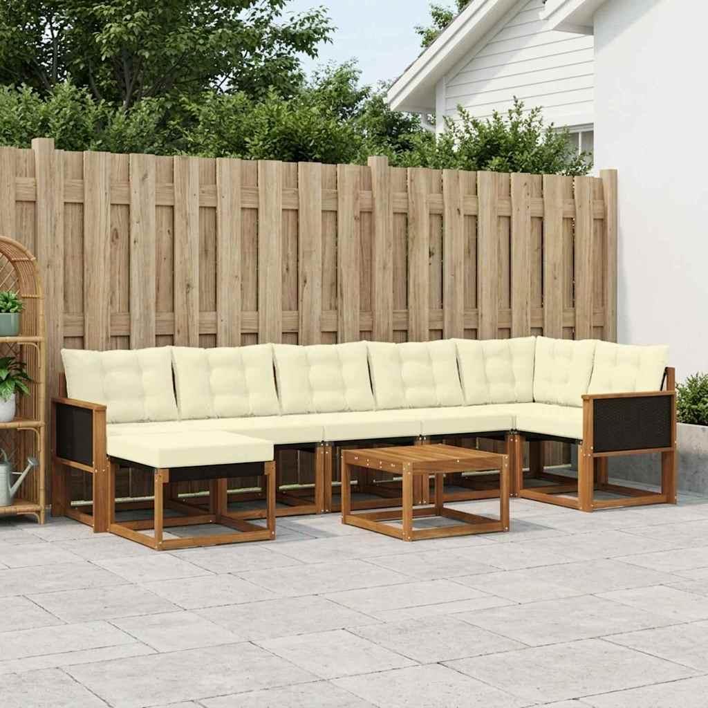 Udendørs Sofagruppe Med Pude 8 Dele - Natur og cremefarvet / Sort rattan